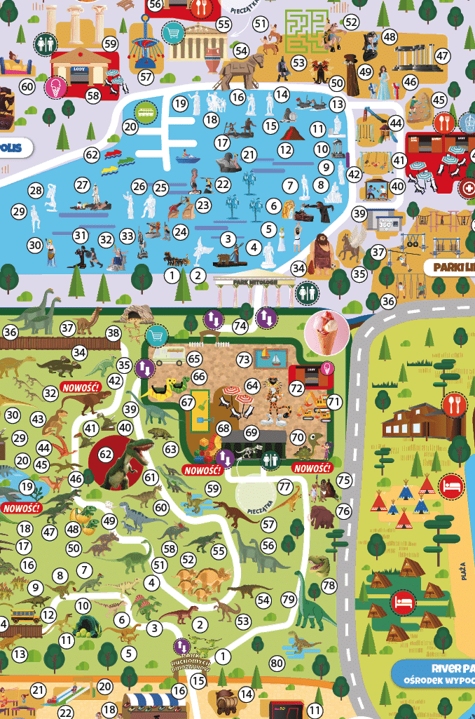 mapa atrakcji w parku rozrywki Zatorland